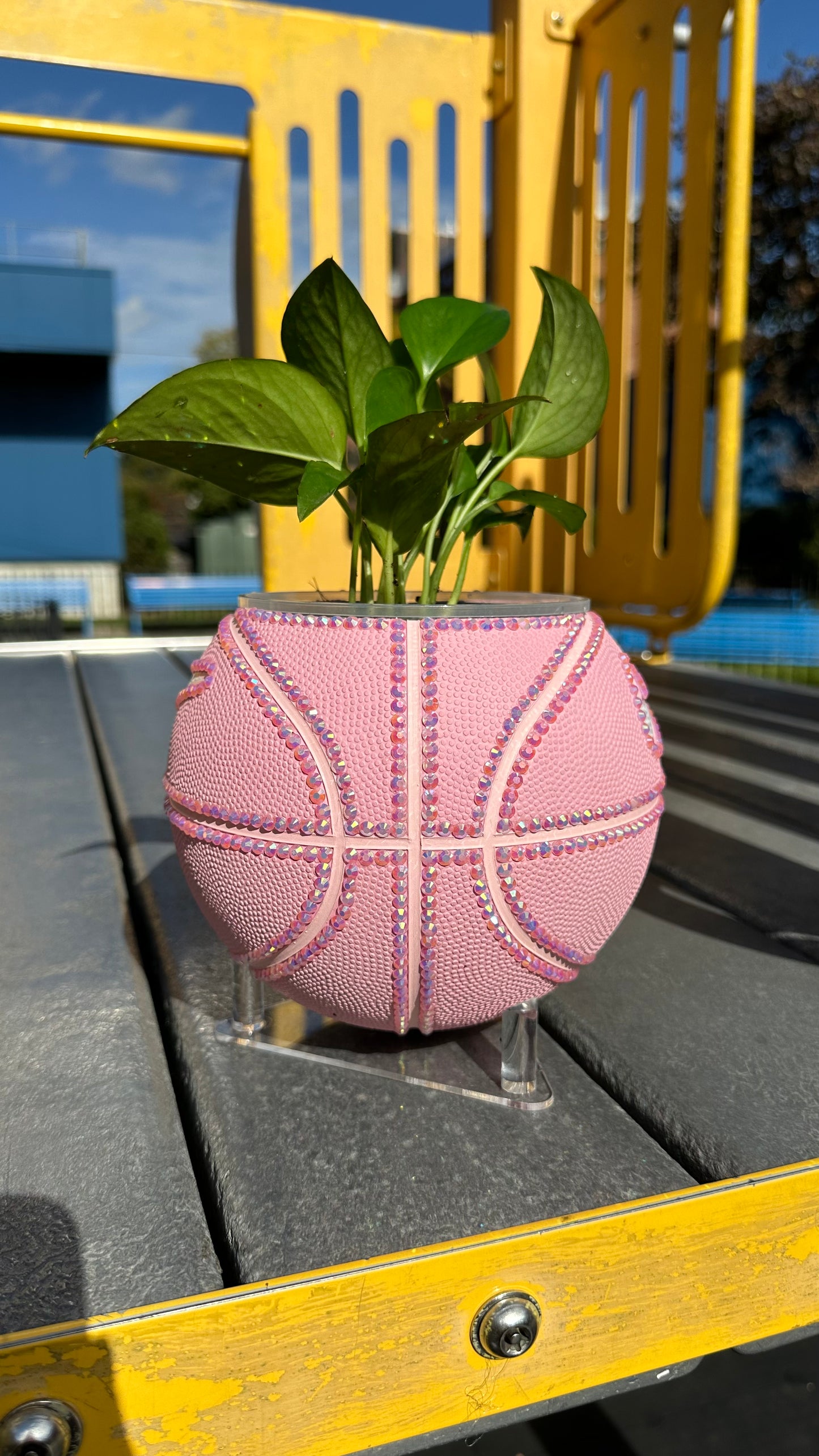 Pink Rhinestone Basketball Planter