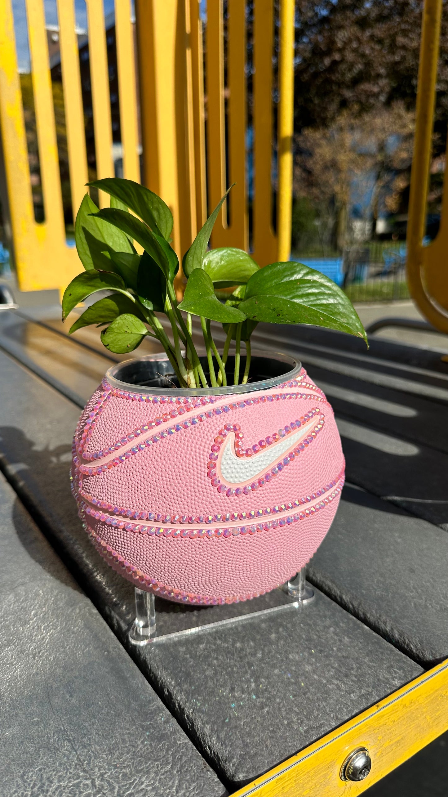 Pink Rhinestone Basketball Planter