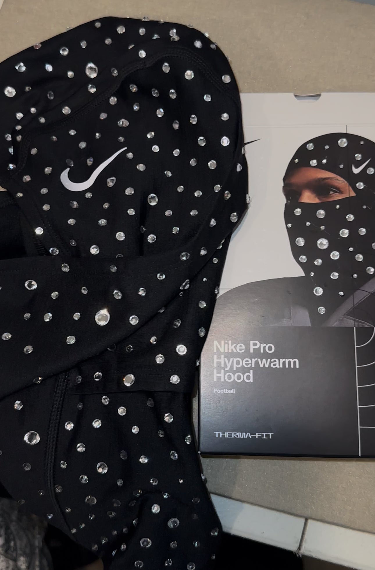 BLACK  HOODED MASK FULLY BEDAZZLED