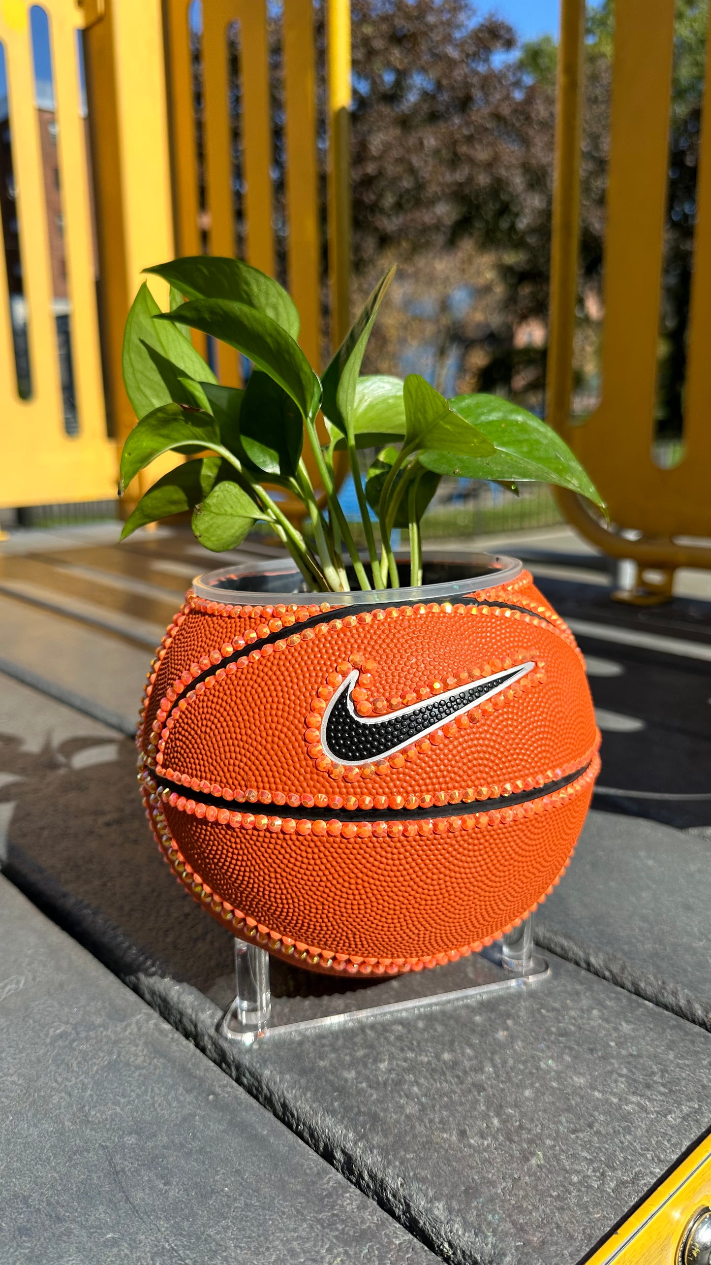 Orange Rhinestone BasketBall Planter