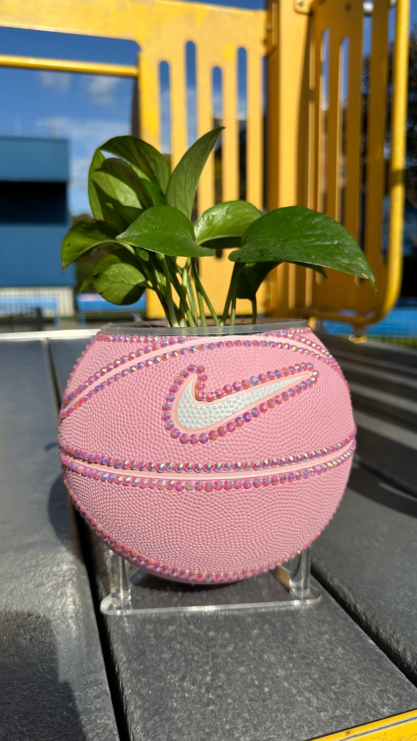 Pink Rhinestone Basketball Planter