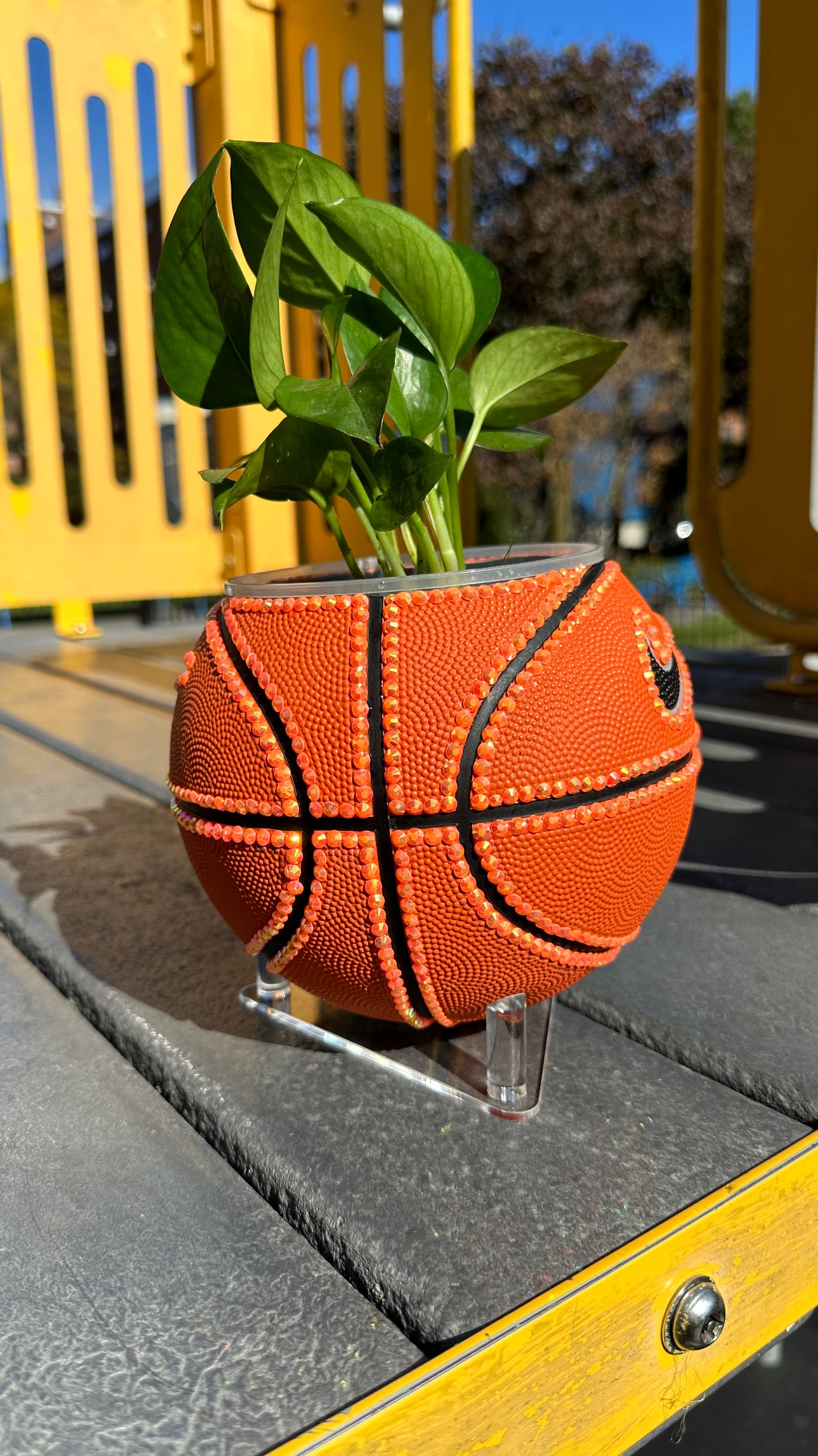 Orange Rhinestone BasketBall Planter