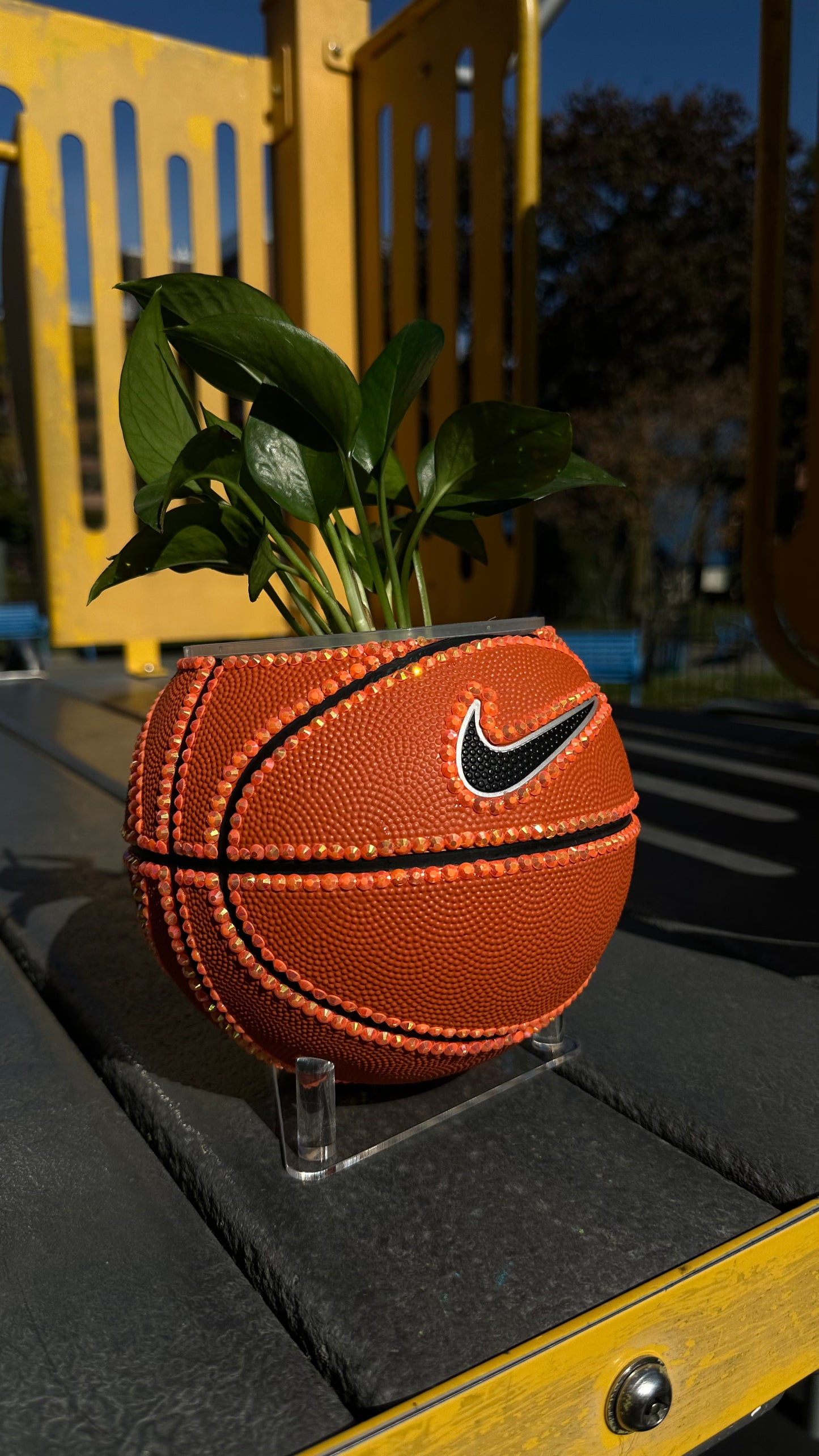 Orange Rhinestone BasketBall Planter