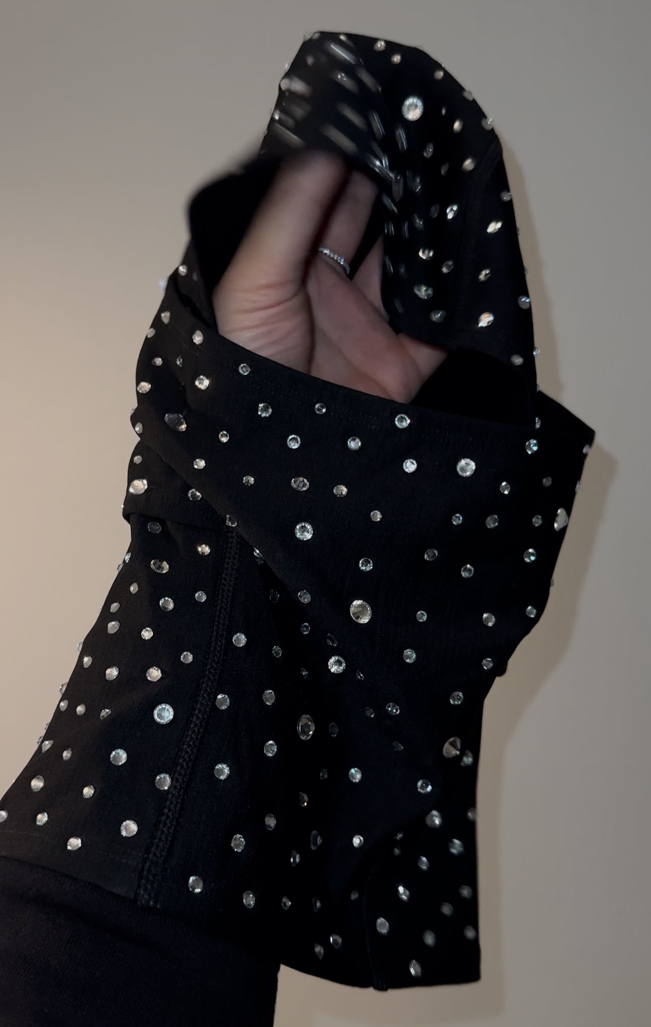 BLACK  HOODED MASK FULLY BEDAZZLED