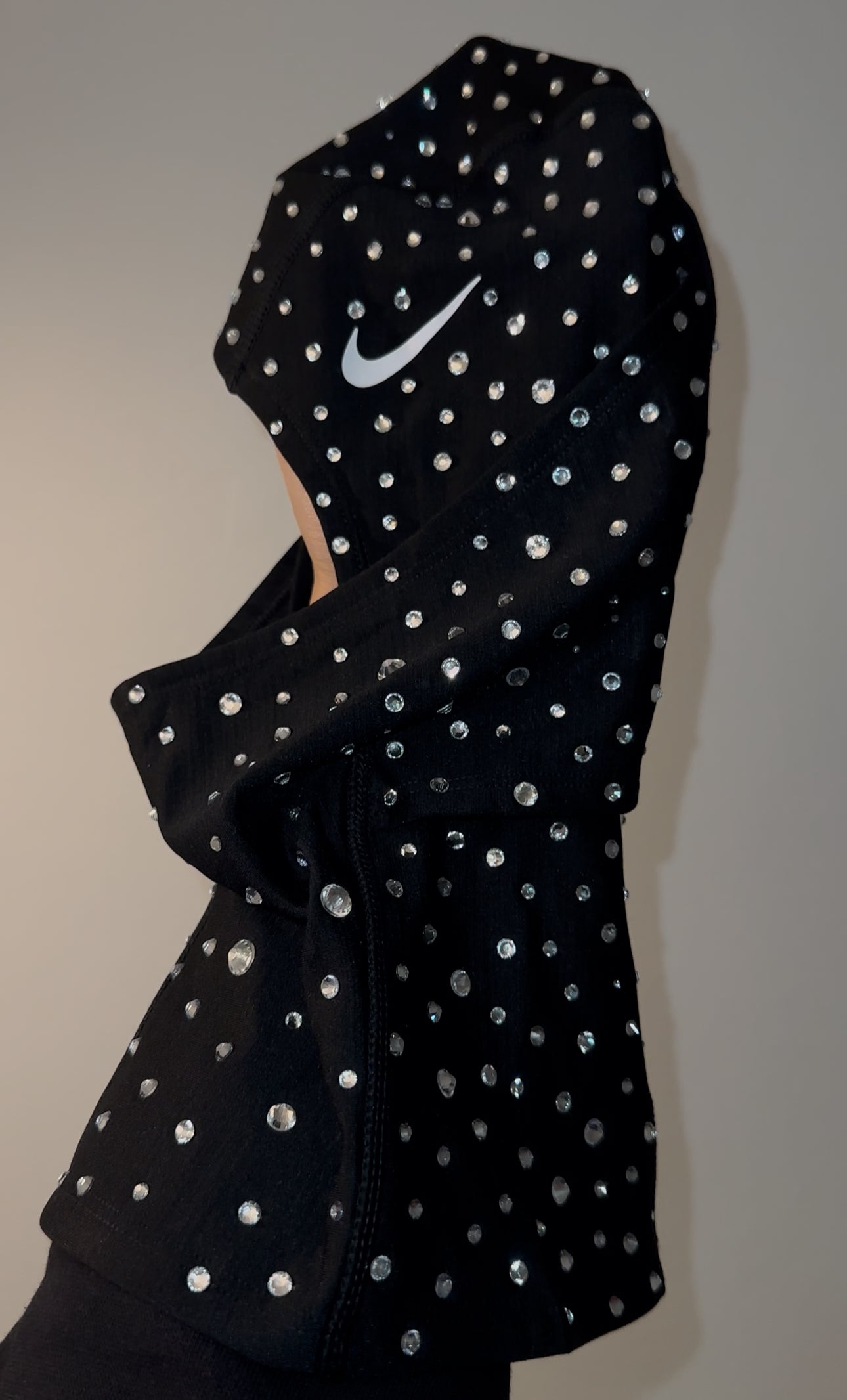 BLACK  HOODED MASK FULLY BEDAZZLED